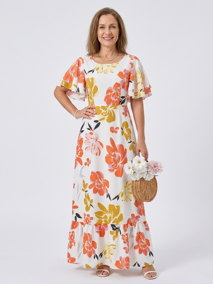 Emmeline™ | Round Neck Short Sleeve Tiered Maxi Dress