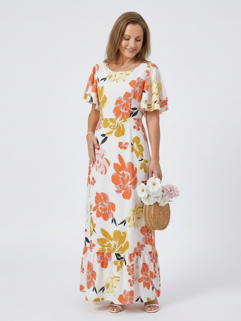 Emmeline™ | Round Neck Short Sleeve Tiered Maxi Dress