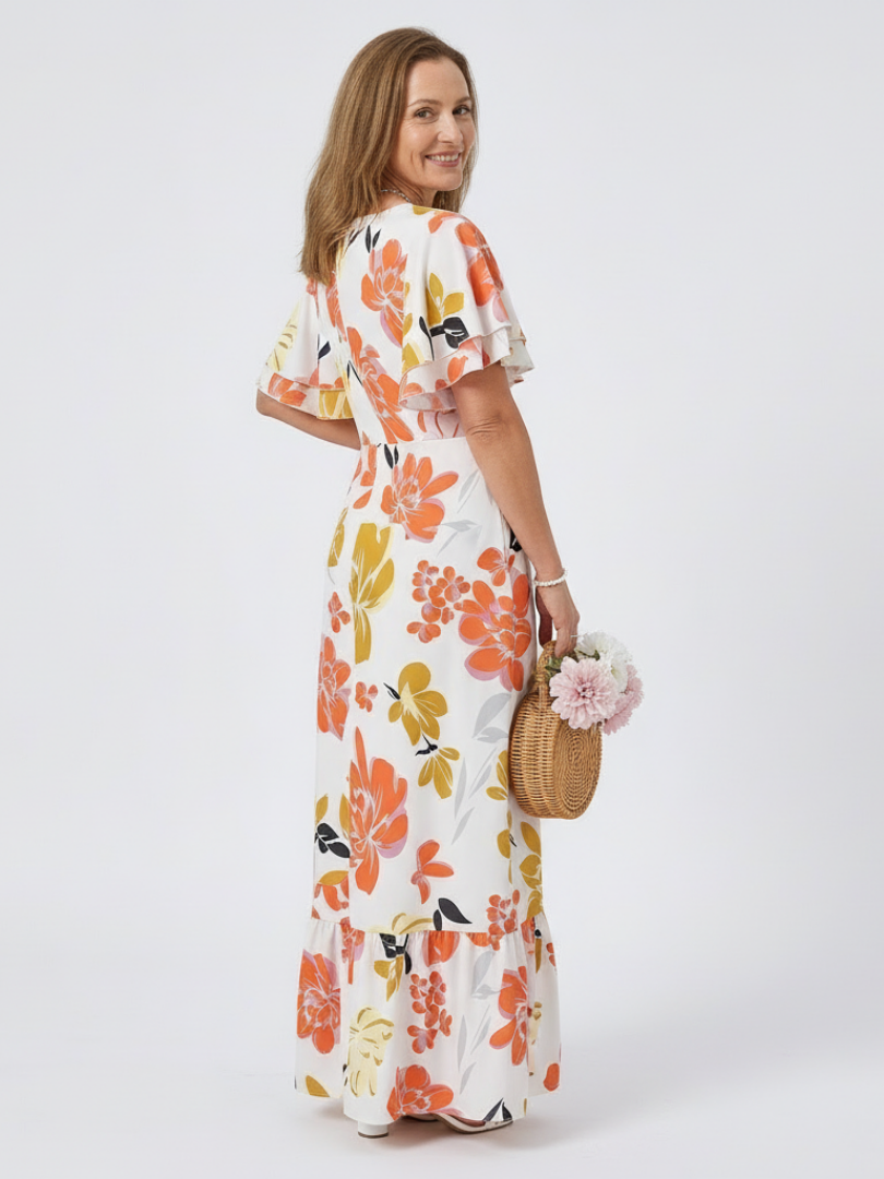 Emmeline™ | Round Neck Short Sleeve Tiered Maxi Dress