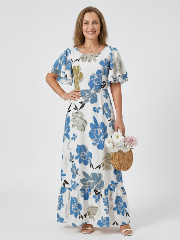 Emmeline™ | Round Neck Short Sleeve Tiered Maxi Dress
