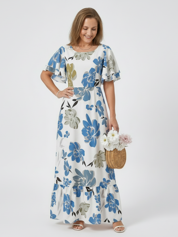 Emmeline™ | Round Neck Short Sleeve Tiered Maxi Dress