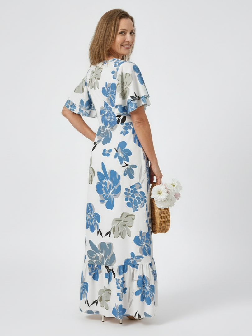 Emmeline™ | Round Neck Short Sleeve Tiered Maxi Dress