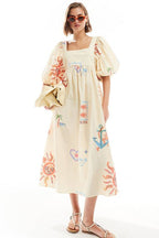 Puff Sleeve Mini Smock Dress With Pockets