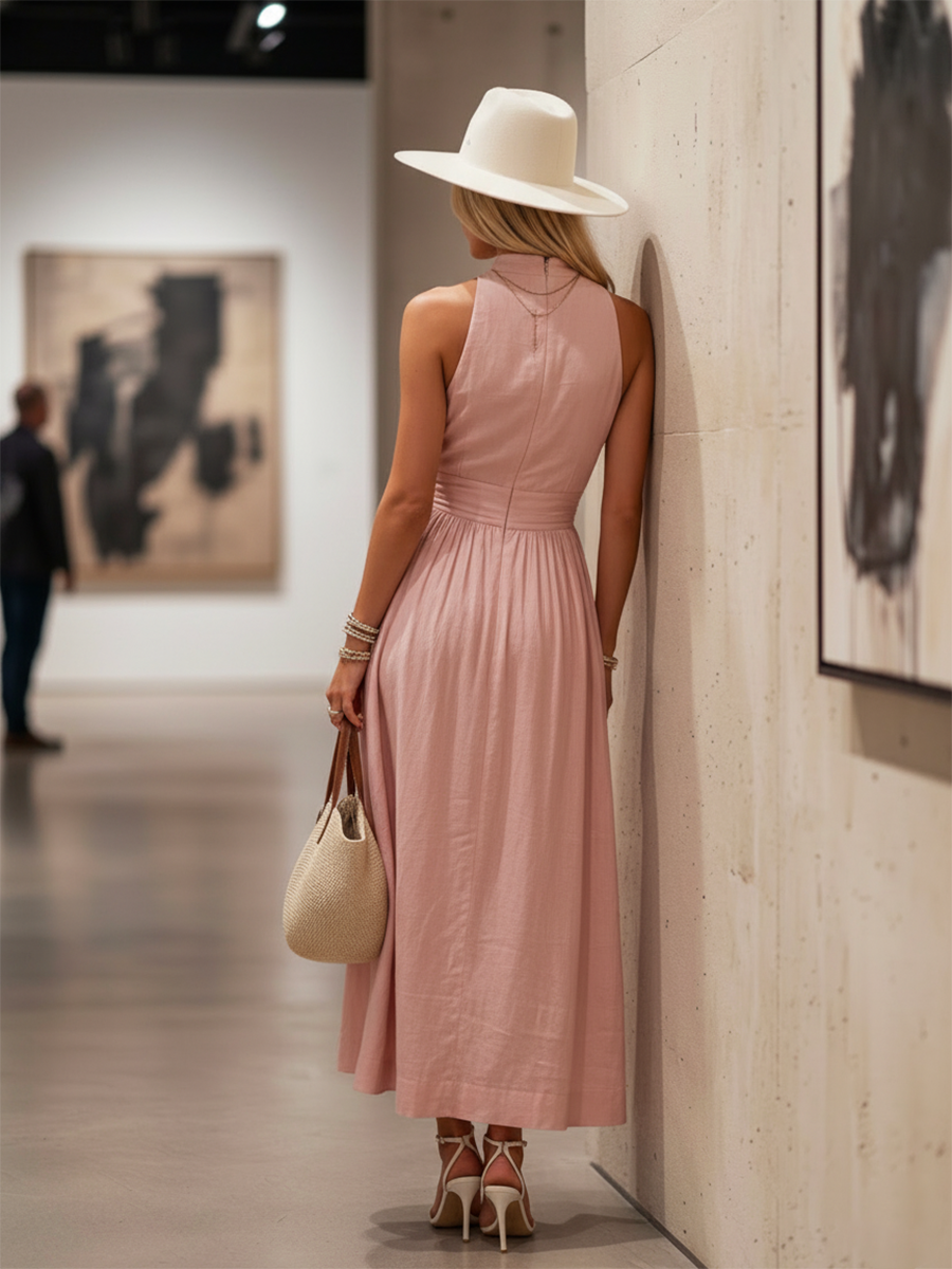 Bohemian West Resort Elegant Sleeveless Cotton Linen Dress
