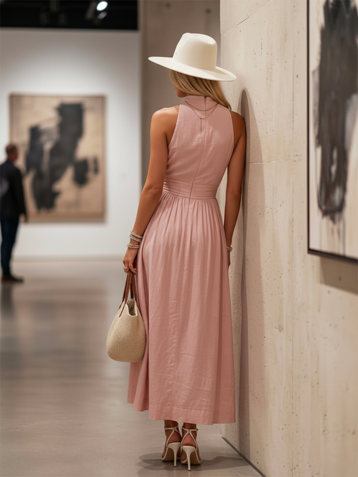 Bohemian West Resort Elegant Sleeveless Cotton Linen Dress