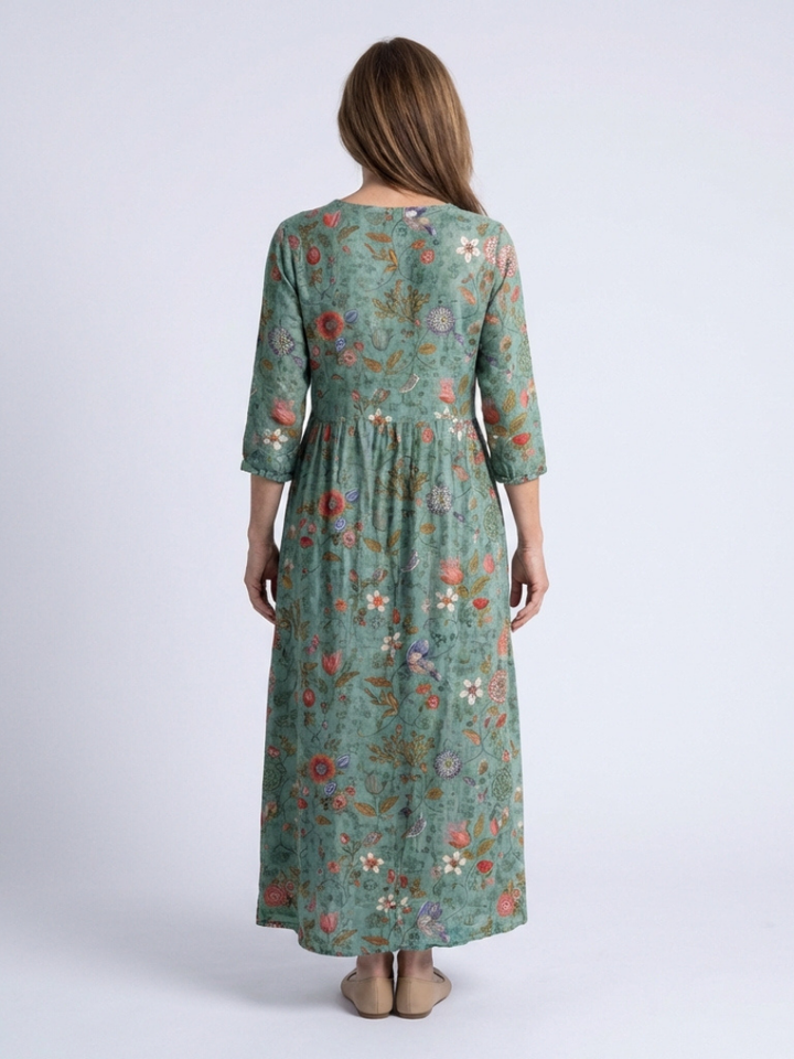 Marina™ | Floral V Neck Three Quarter Sleeve Maxi Dress