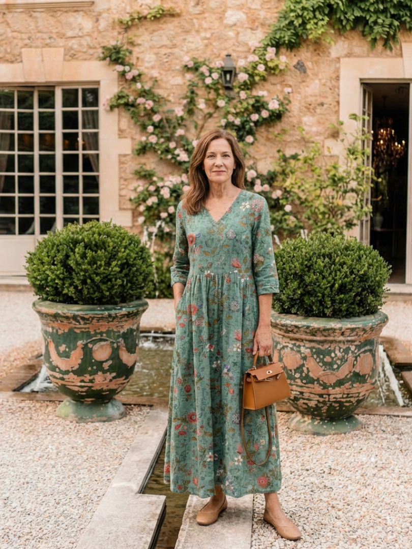 Marina™ | Floral V Neck Three Quarter Sleeve Maxi Dress