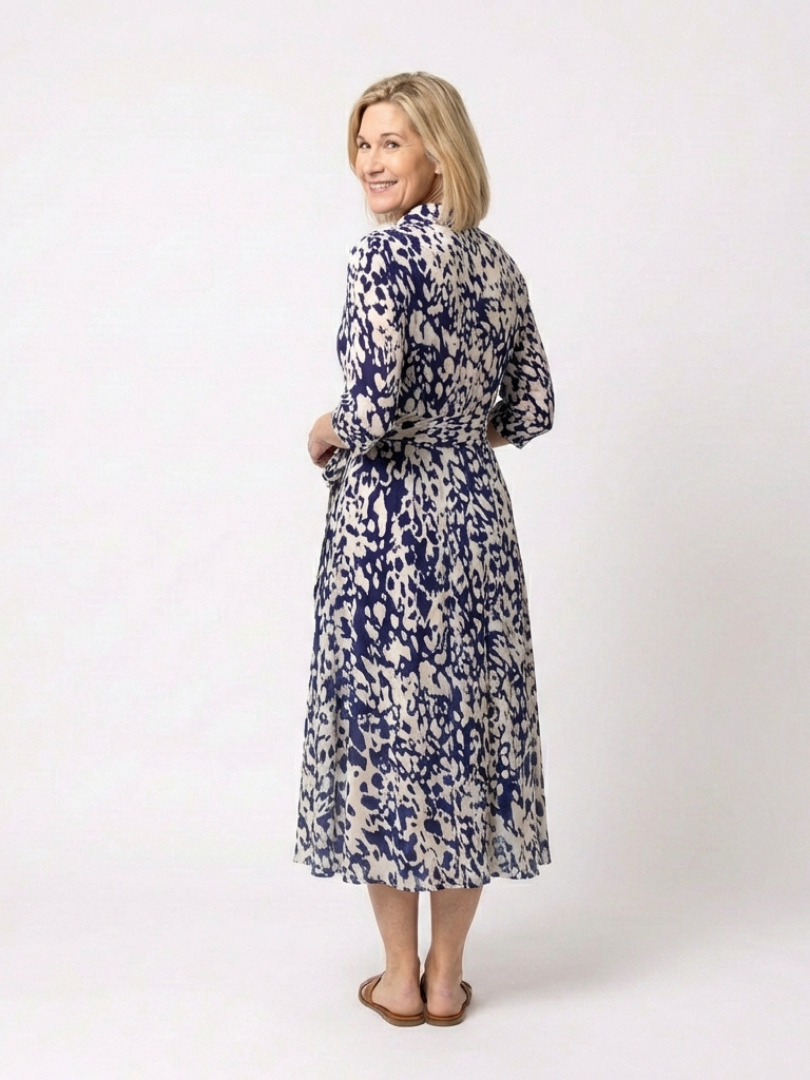 Oriana™ | Collared Long Sleeve Waist Tie Midi Dress