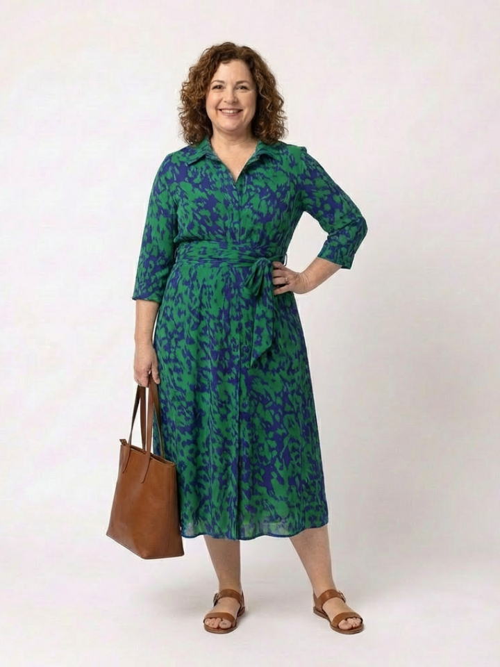 Oriana™ | Collared Long Sleeve Waist Tie Midi Dress