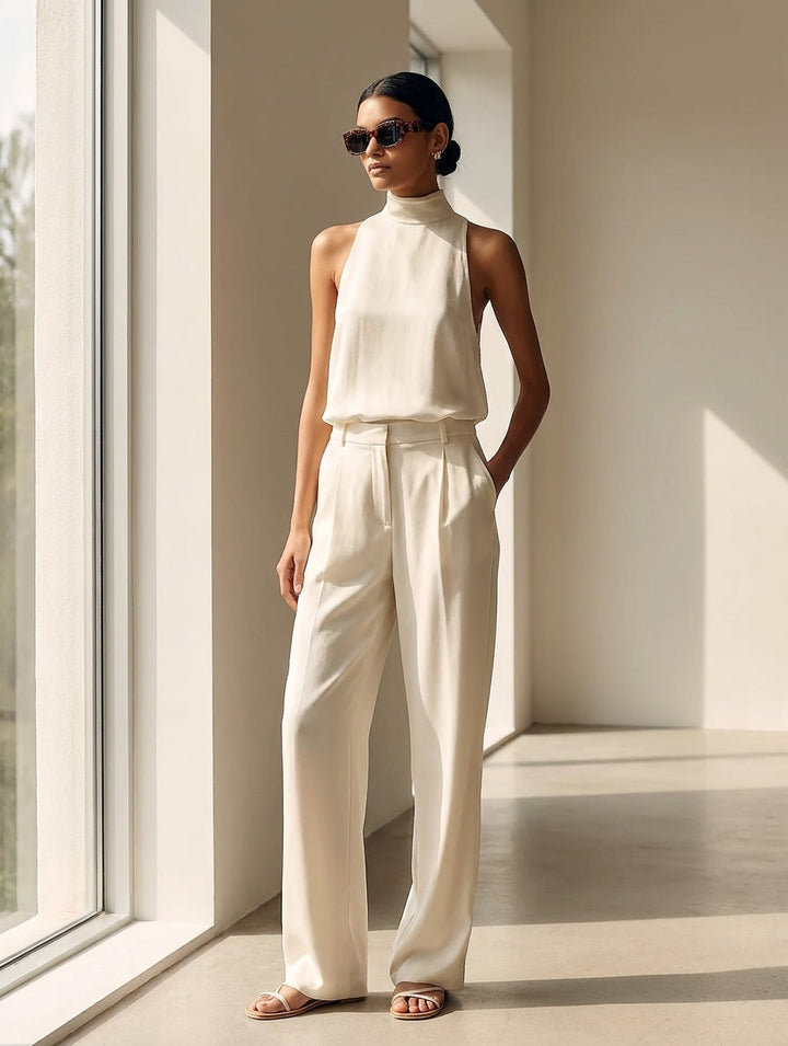 Black Linen Top &amp; Trousers Set