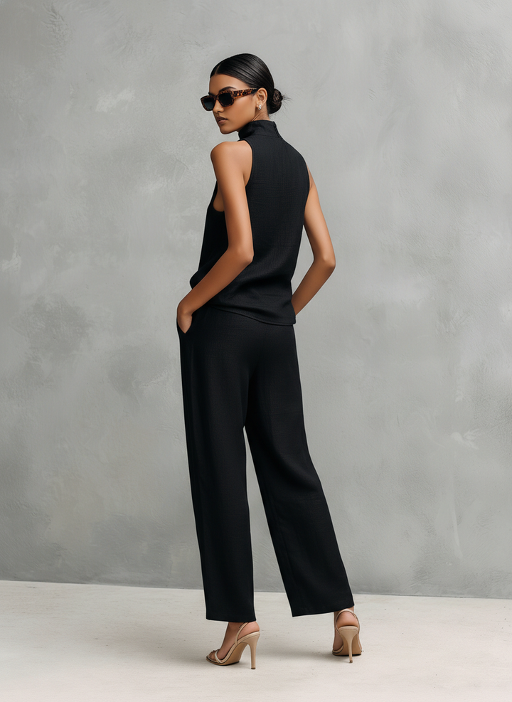 Black Linen Top &amp; Trousers Set