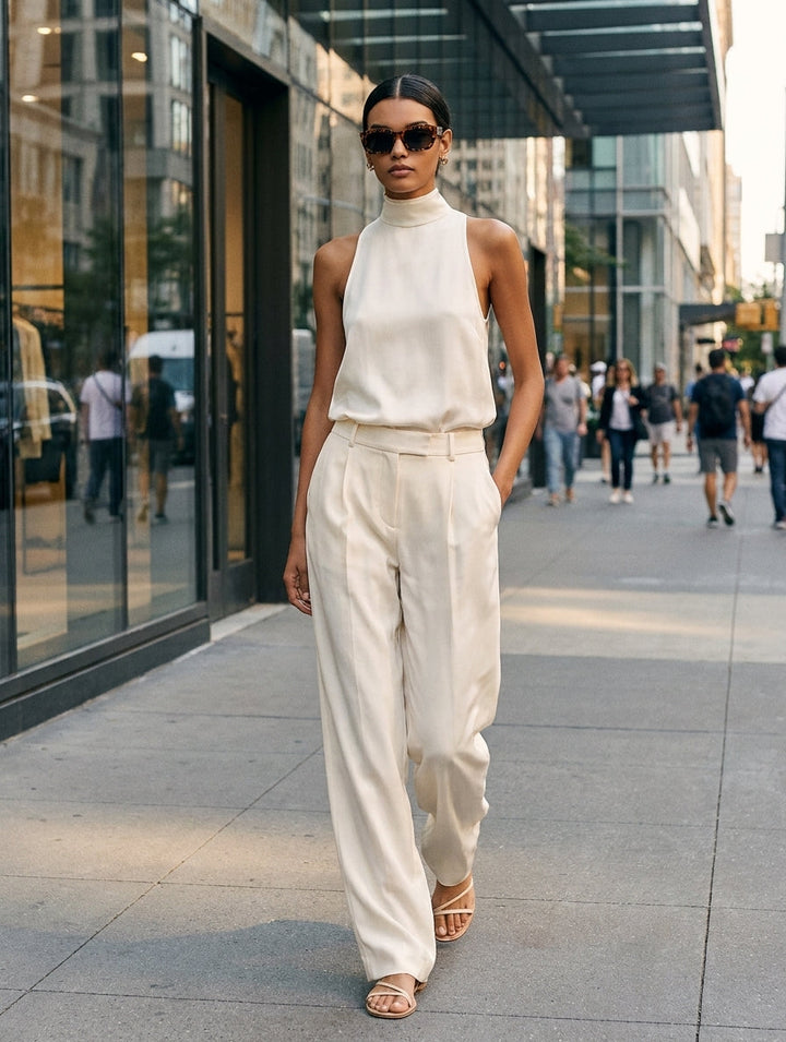 Black Linen Top &amp; Trousers Set