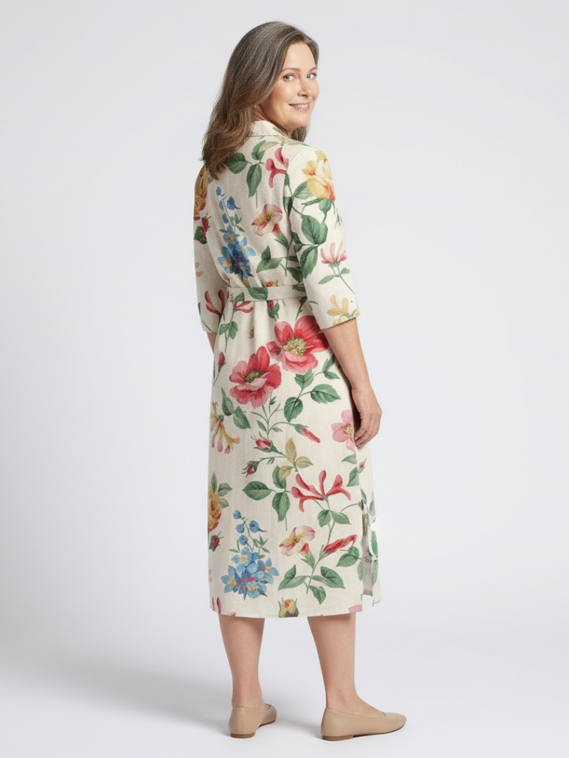 Maribel™ | Button Front Half Sleeve Floral Midi Dress