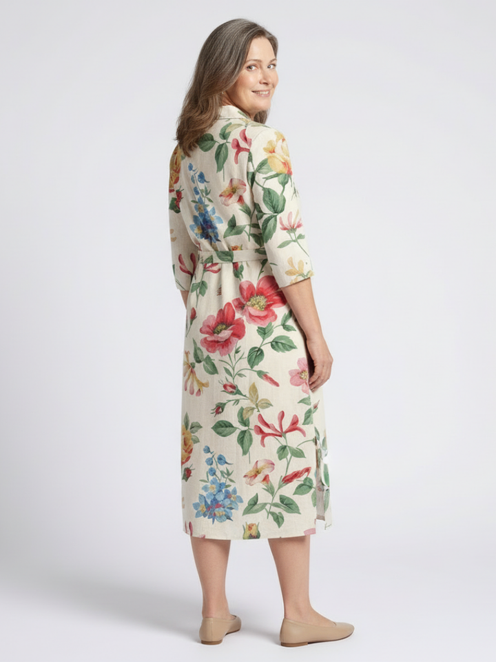 Maribel™ | Button Front Half Sleeve Floral Midi Dress