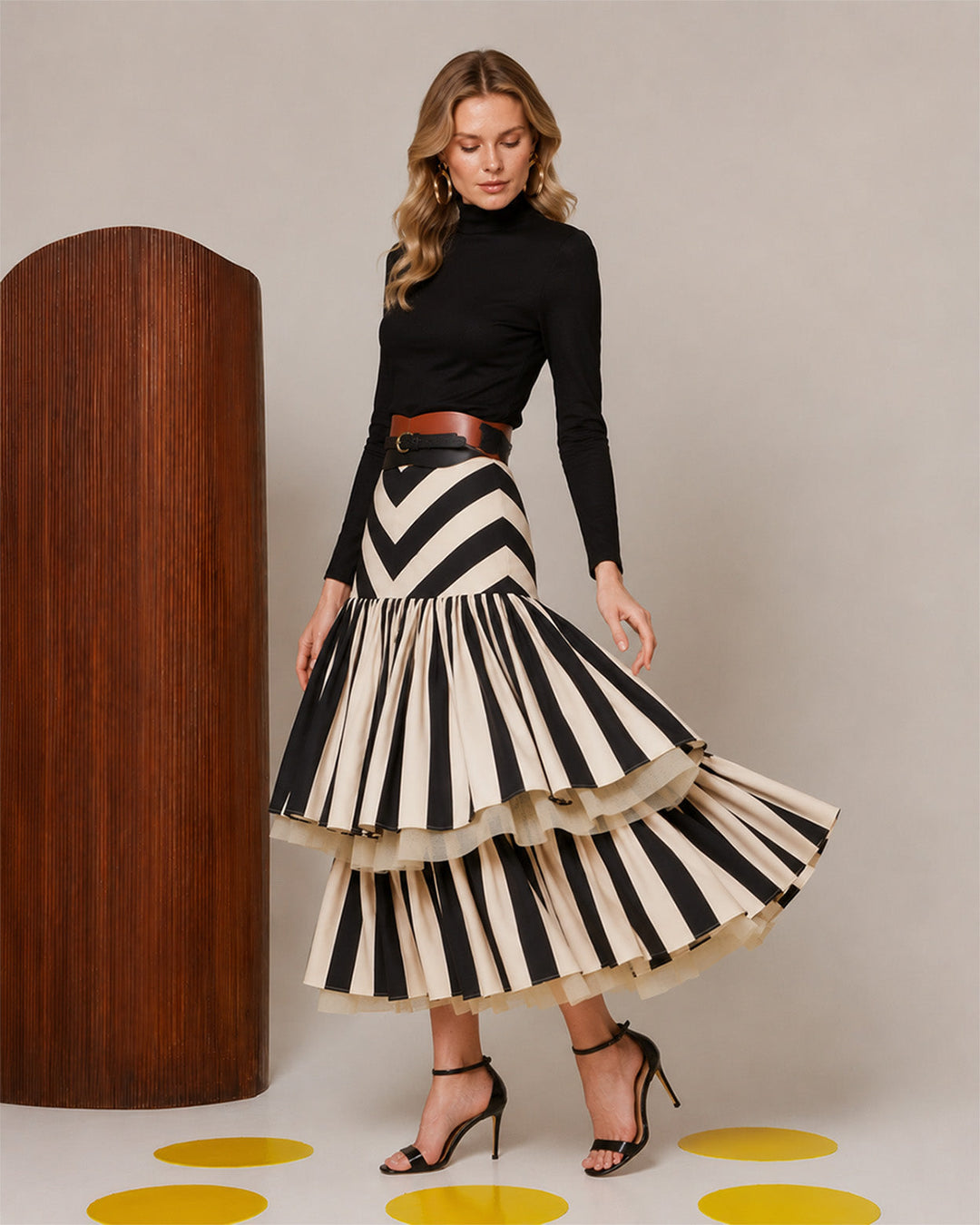 Formline Contrast Tiered Midi Skirt