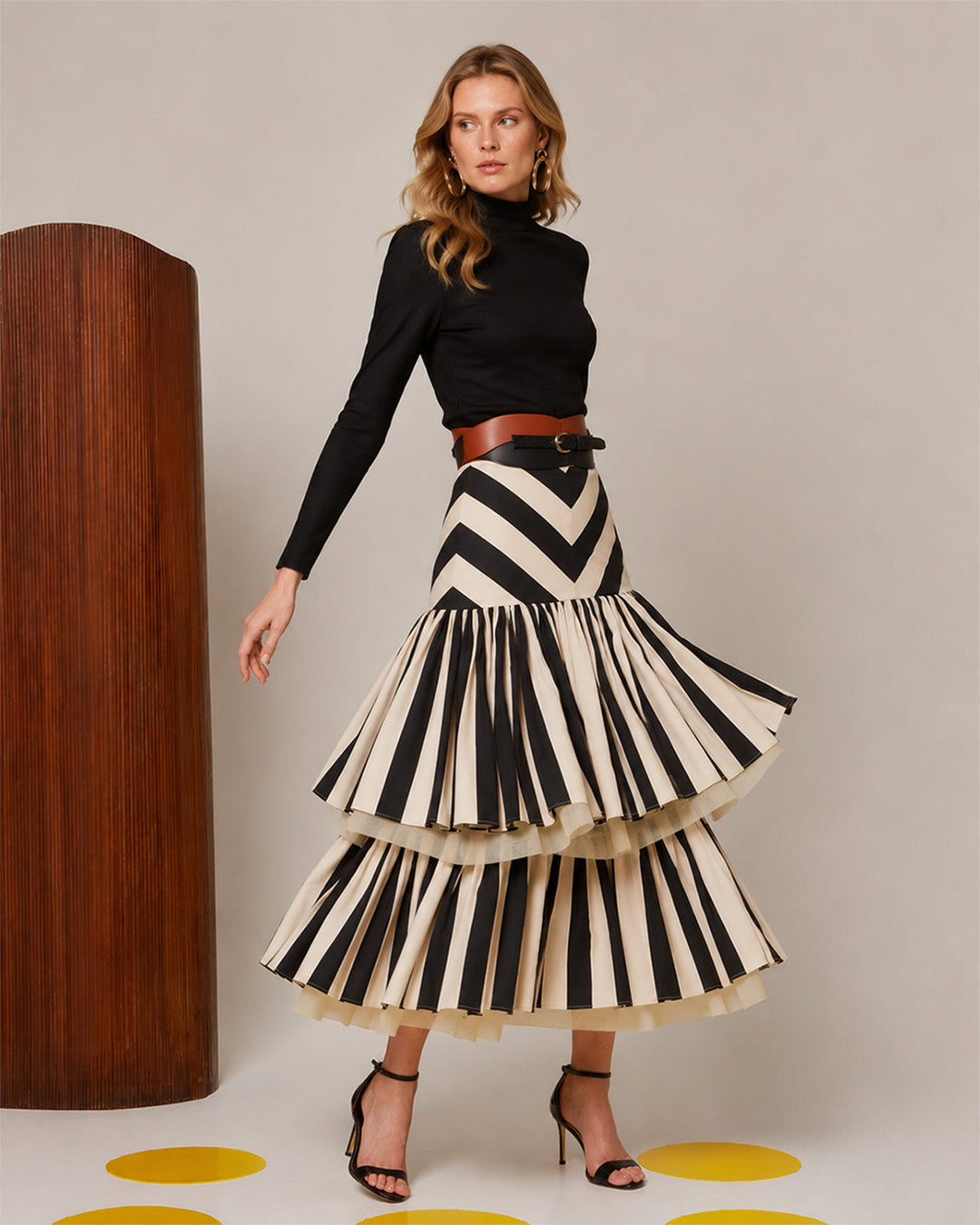 Formline Contrast Tiered Midi Skirt