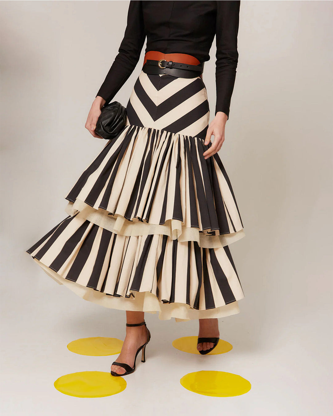 Formline Contrast Tiered Midi Skirt