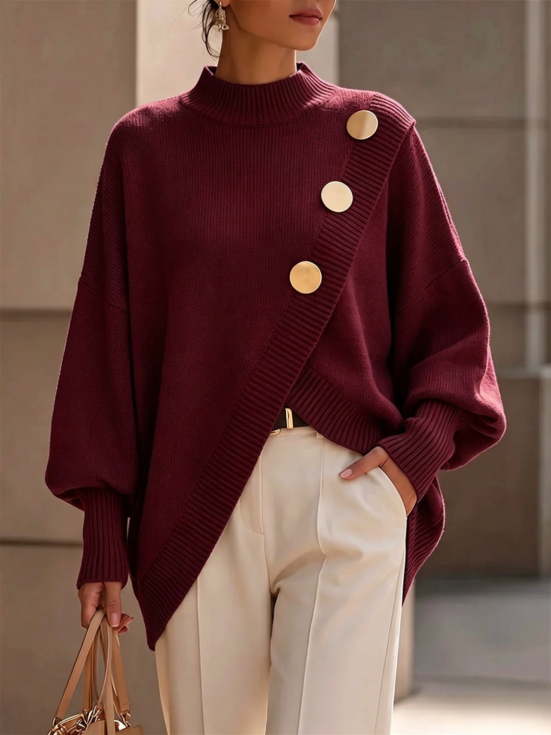 Colette Asymmetric Button Sweater