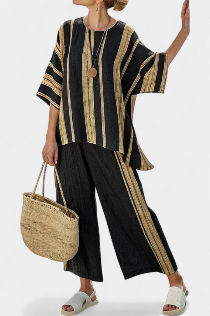 Calden™ | Comfortable Oversized Striped Top &amp; Relaxed Linen Pants