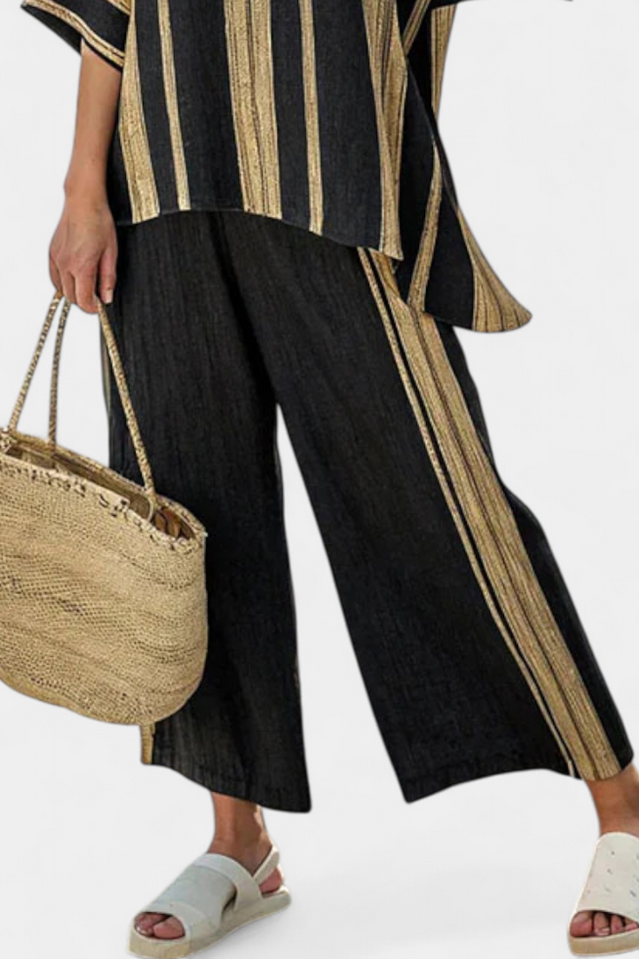 Calden™ | Comfortable Oversized Striped Top &amp; Relaxed Linen Pants