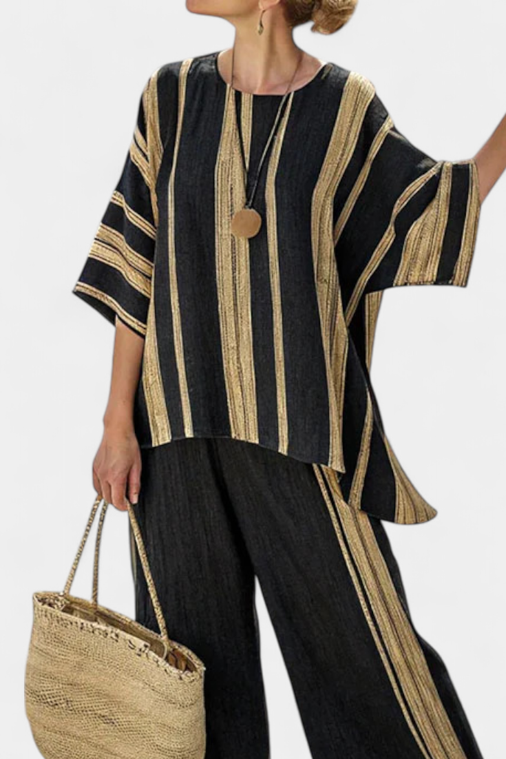 Calden™ | Comfortable Oversized Striped Top &amp; Relaxed Linen Pants