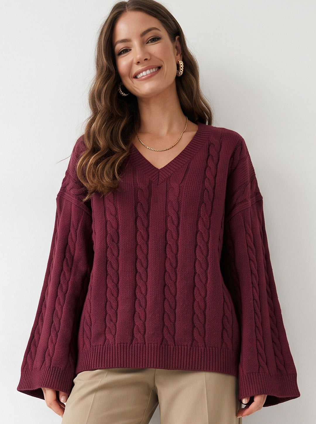 Rosamond Cable V-Neck Sweater