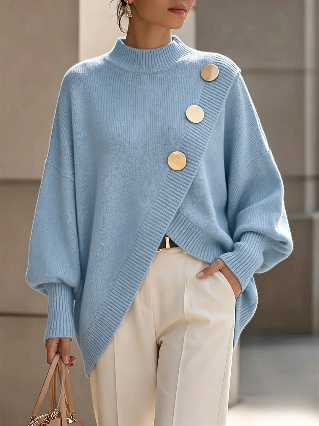 Colette Asymmetric Button Sweater