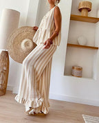 Tie Striped Vest Top Casual Pants Set