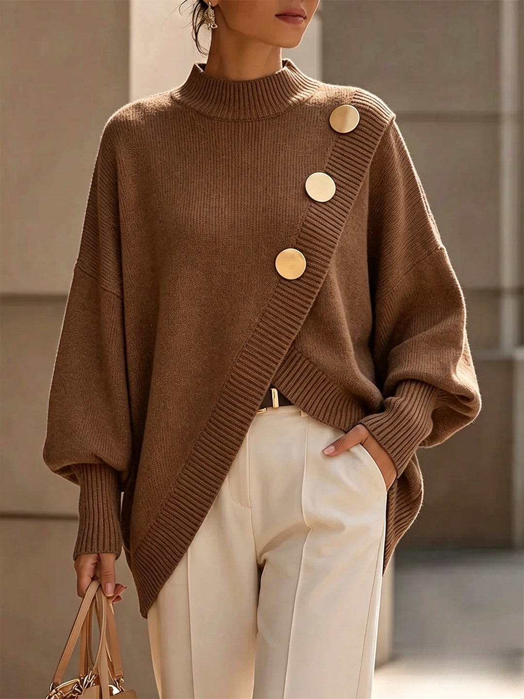 Colette Asymmetric Button Sweater