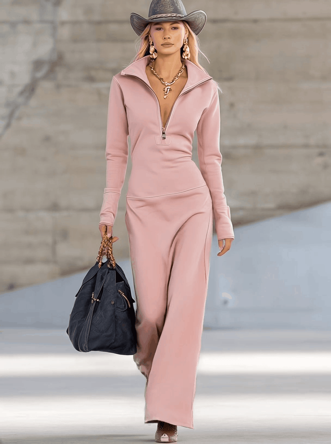 Zip-Front Sporty Maxi Dress