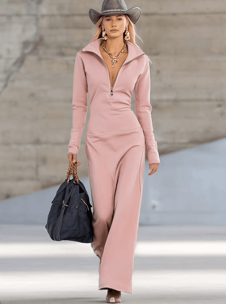 Zip-Front Sporty Maxi Dress