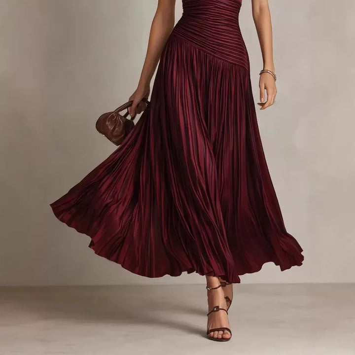 Cordelia™ | Pleated V-neck maxi dress with open back