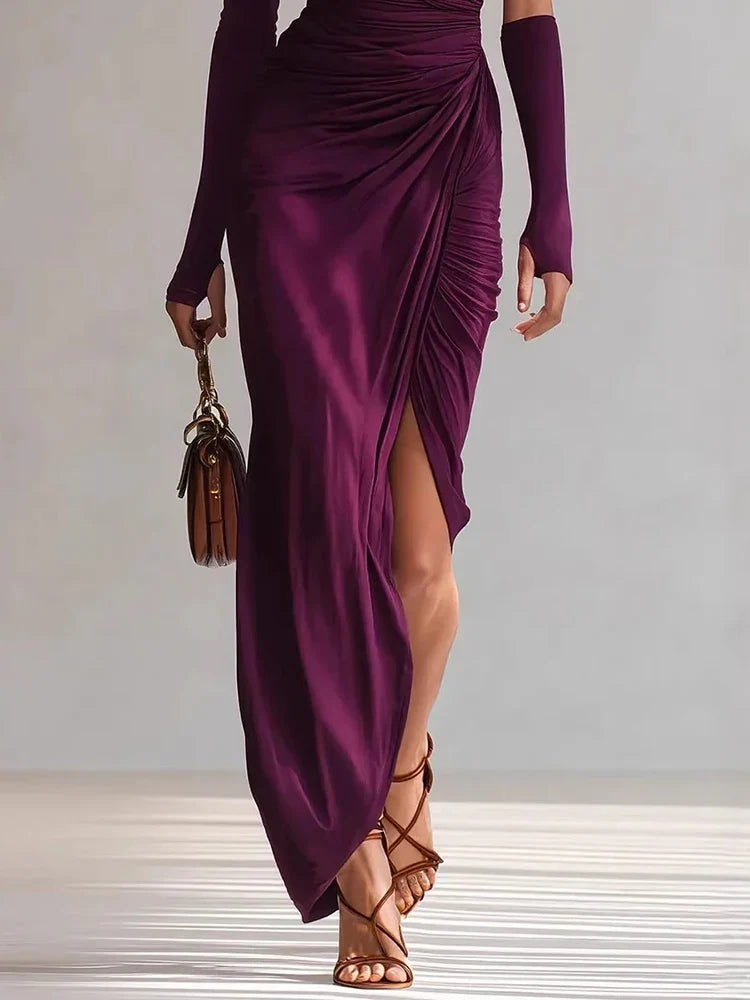 Honora™ | One-shoulder fuchsia maxi dress with sleek silhouette