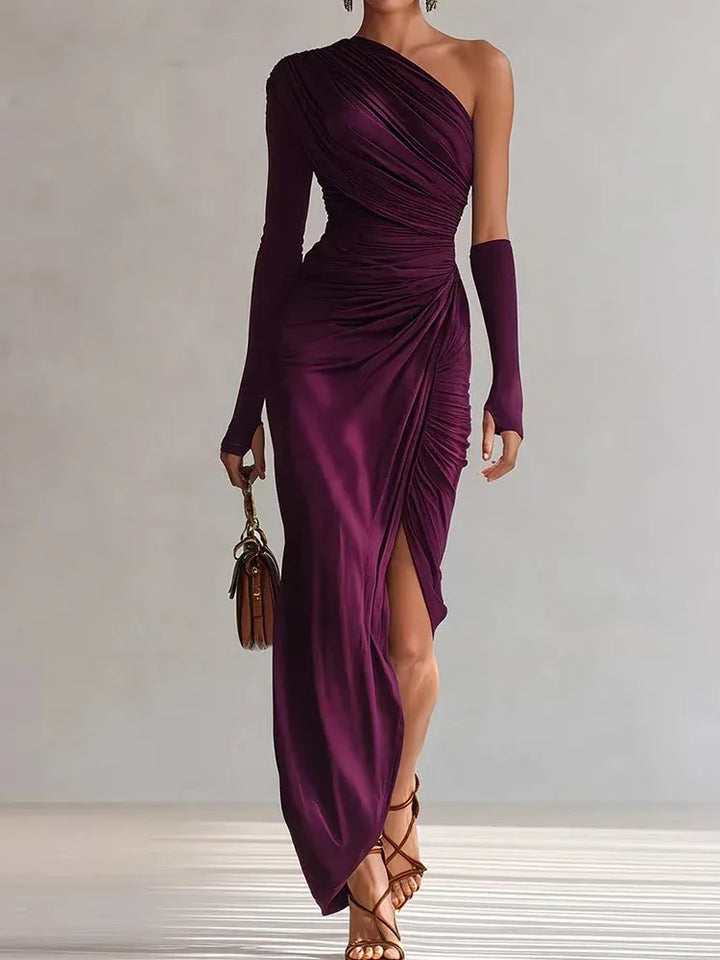 Honora™ | One-shoulder fuchsia maxi dress with sleek silhouette