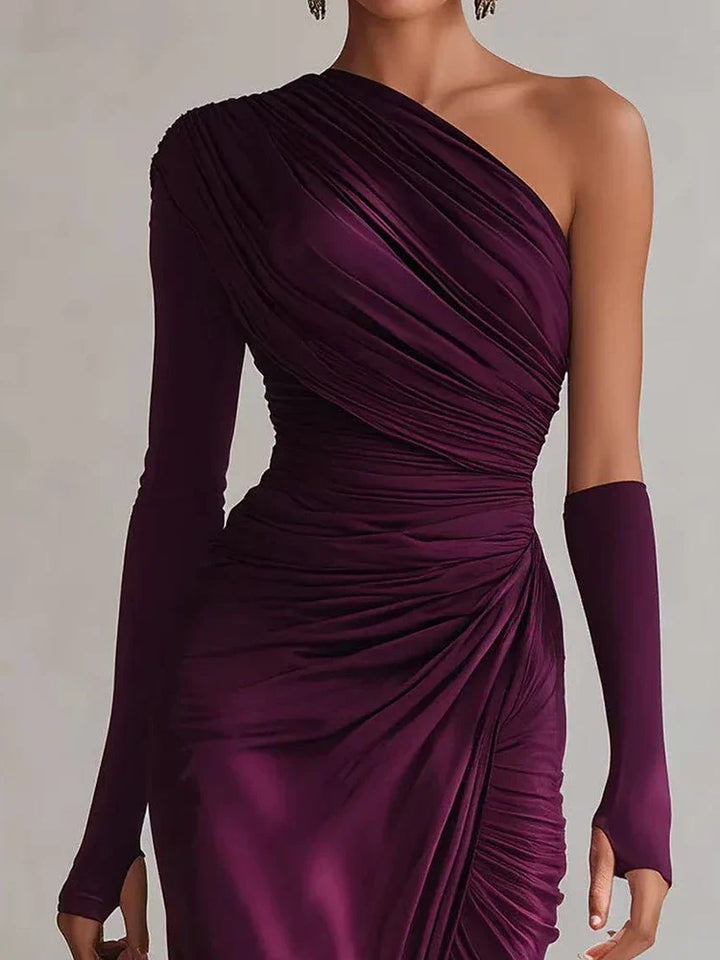 Josephine™ | One-shoulder ruched maxi dress with single long sleeve