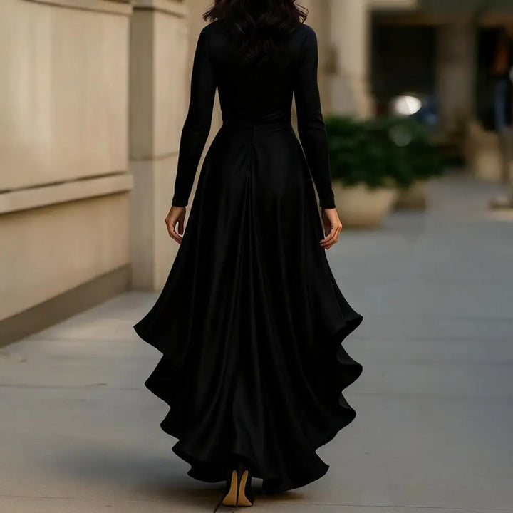 Charlotte™ | Long-sleeve evening dress with ruched V-neck bodice
