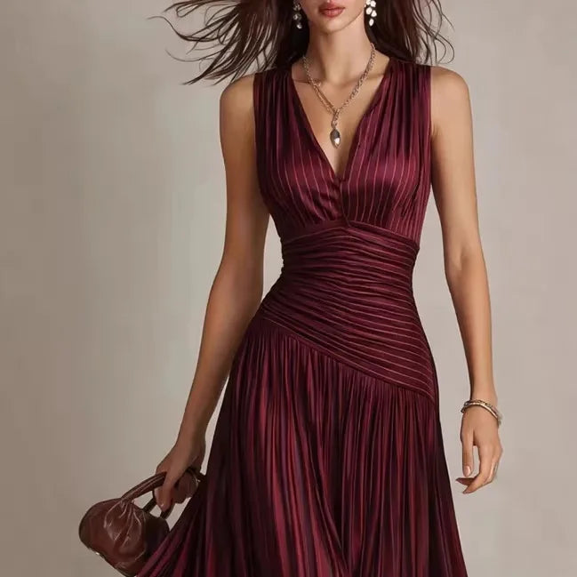 Cordelia™ | Pleated V-neck maxi dress with open back