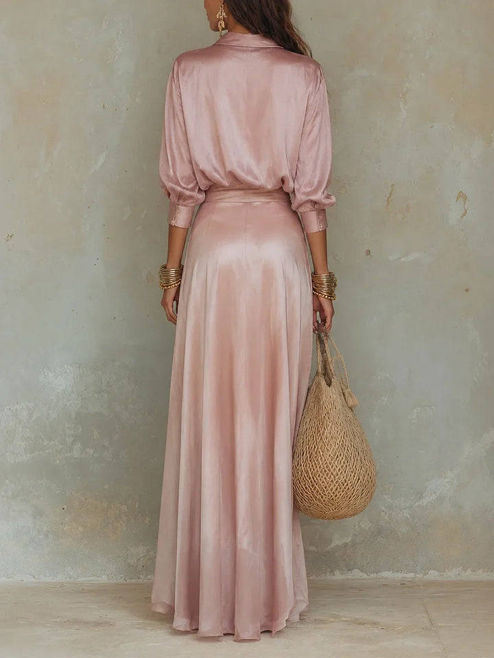 Rosalind™ | Two-piece set with button shirt and tie-waist maxi skirt