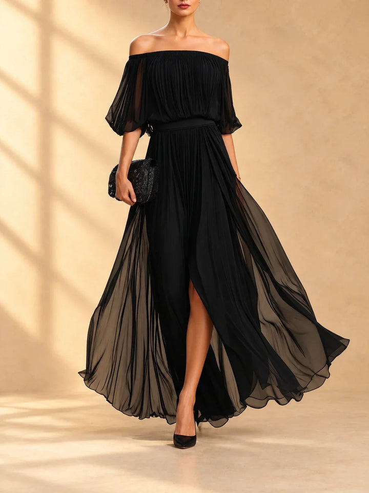 Genevieve™ | Off-shoulder maxi dress with flowing skirt