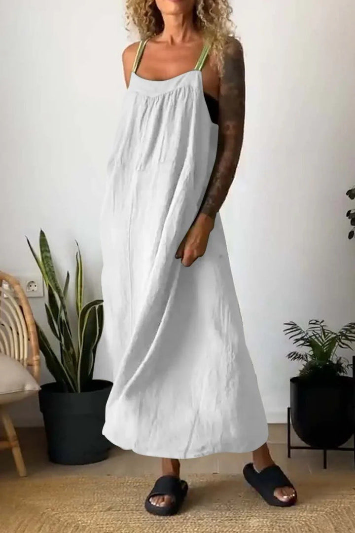 Casual cotton and linen suspender dress