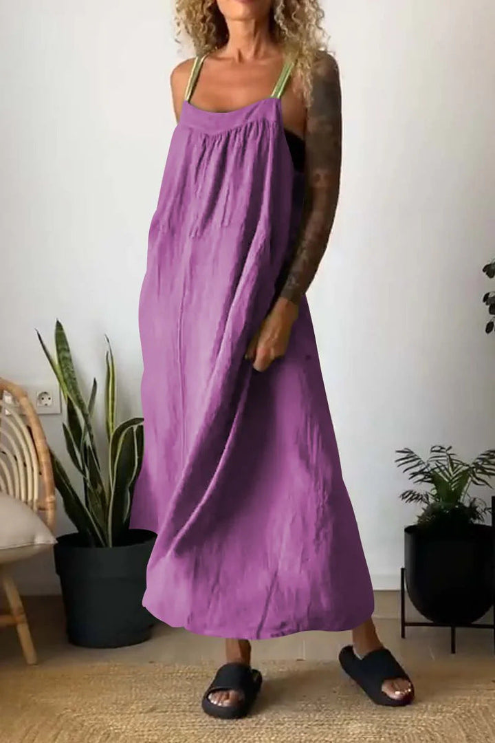 Casual cotton and linen suspender dress