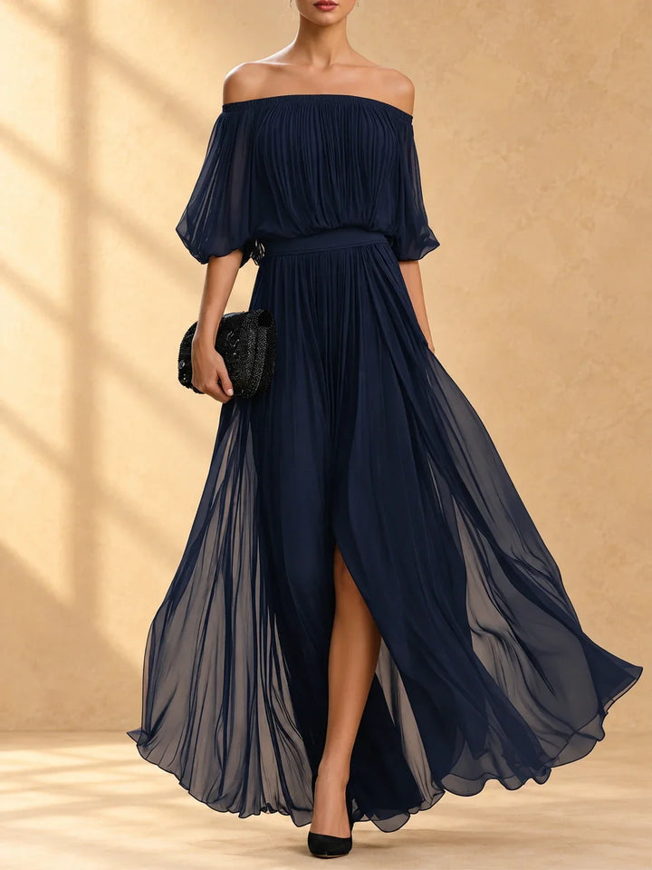 Genevieve™ | Off-shoulder maxi dress with flowing skirt