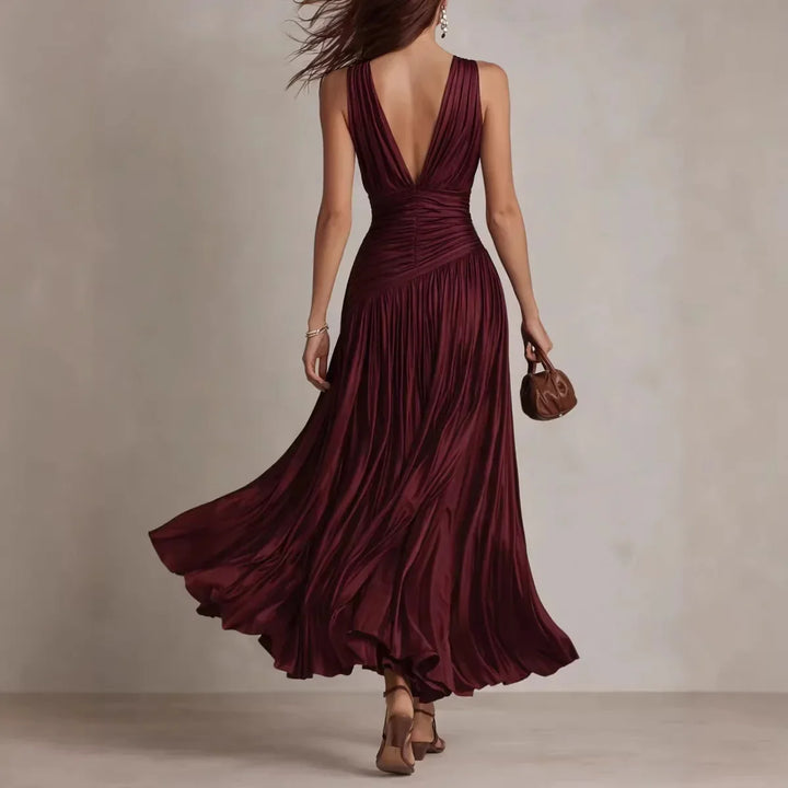 Hilda™ | Red backless maxi dress with sleek A-line silhouette