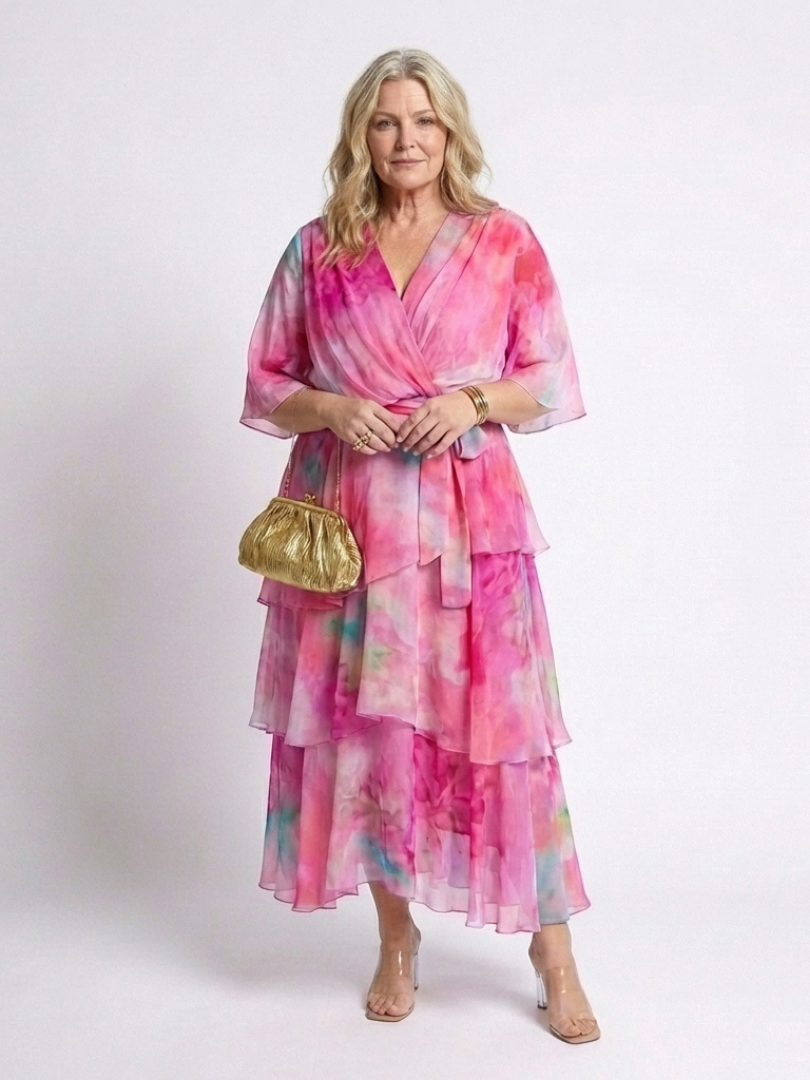Calista™ | Sheer Layered V Neck Tie Waist Maxi Dress