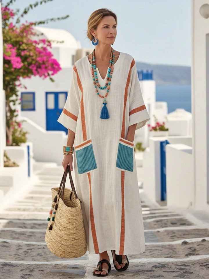 Noemi™ | V Neck Half Sleeve Pocket Maxi Dress