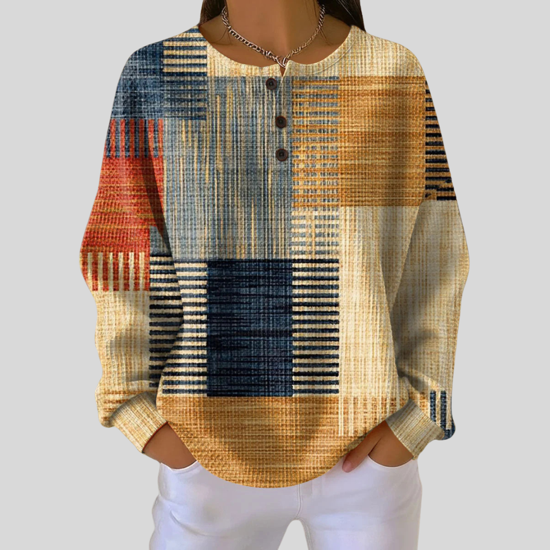 Mavis™ | Patterned Button-Neck Top