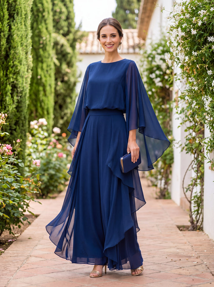 Lieke™ Cape-Sleeve Top &amp; Ruffled Skirt Set