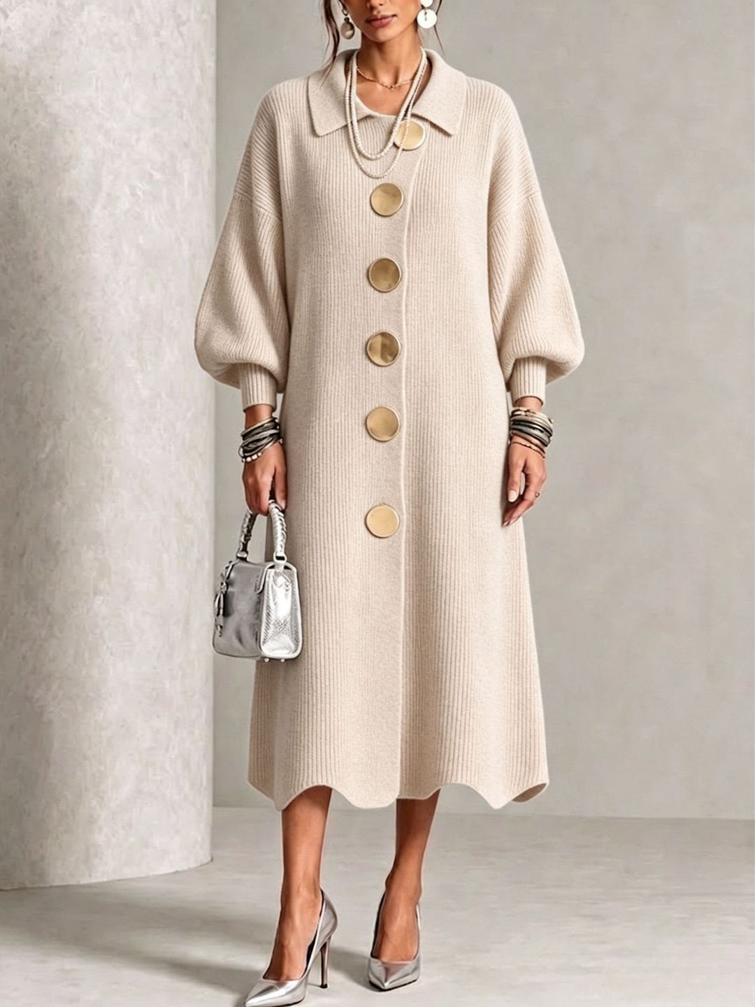 Evelyn™ Elegant Button Knit Dress