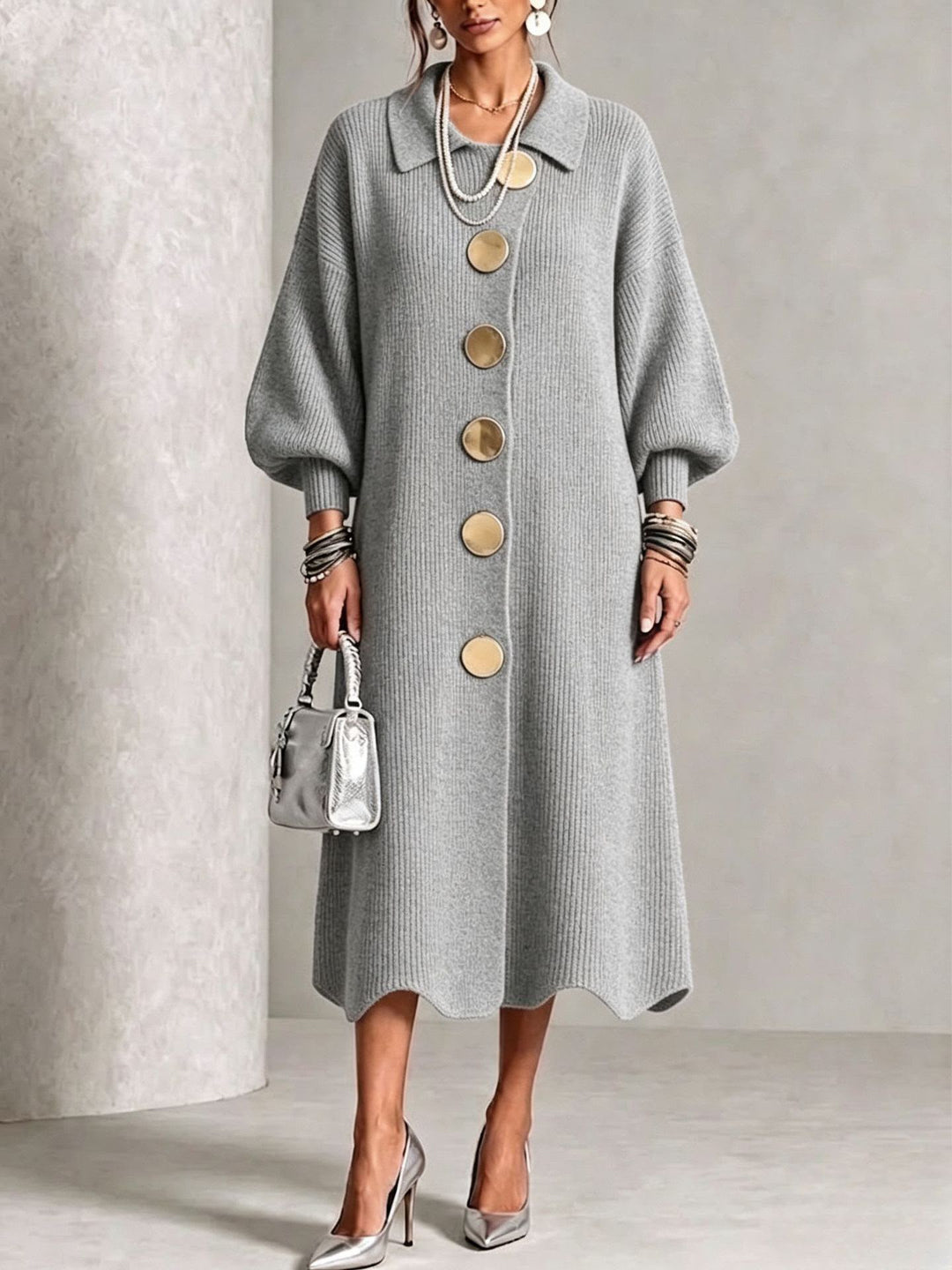 Evelyn™ Elegant Button Knit Dress