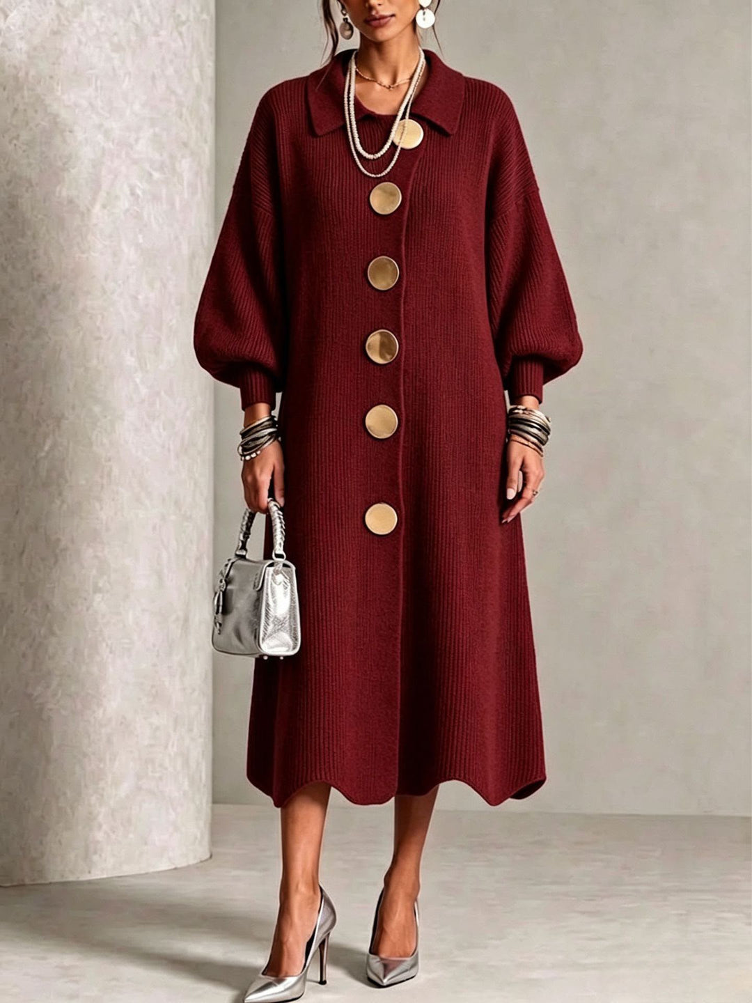 Evelyn™ Elegant Button Knit Dress